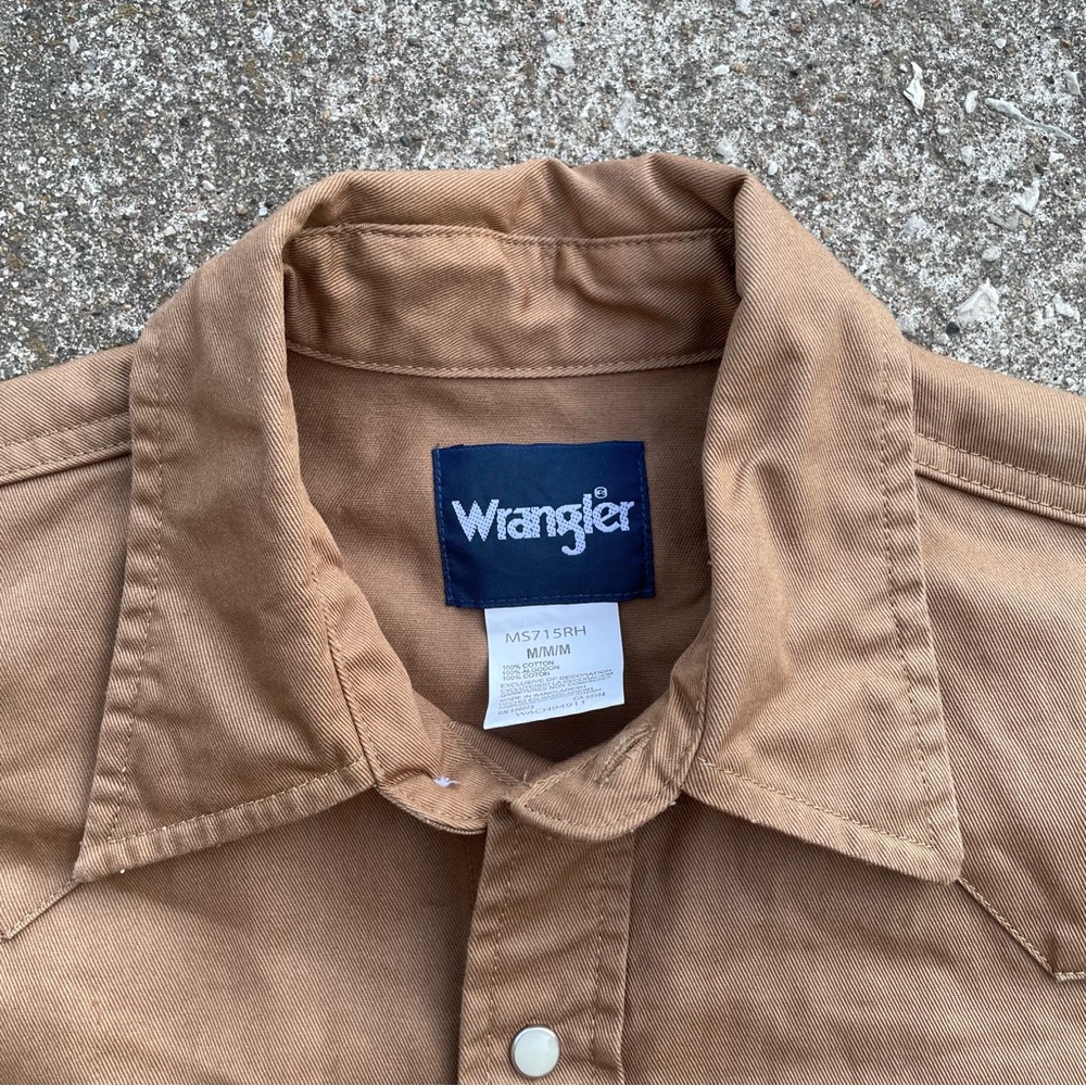 Wrangler | Vintage Western Cowboy Brushpopper Heavy Tan/Khaki Pearl Snap Shirt - Picture 5 of 5